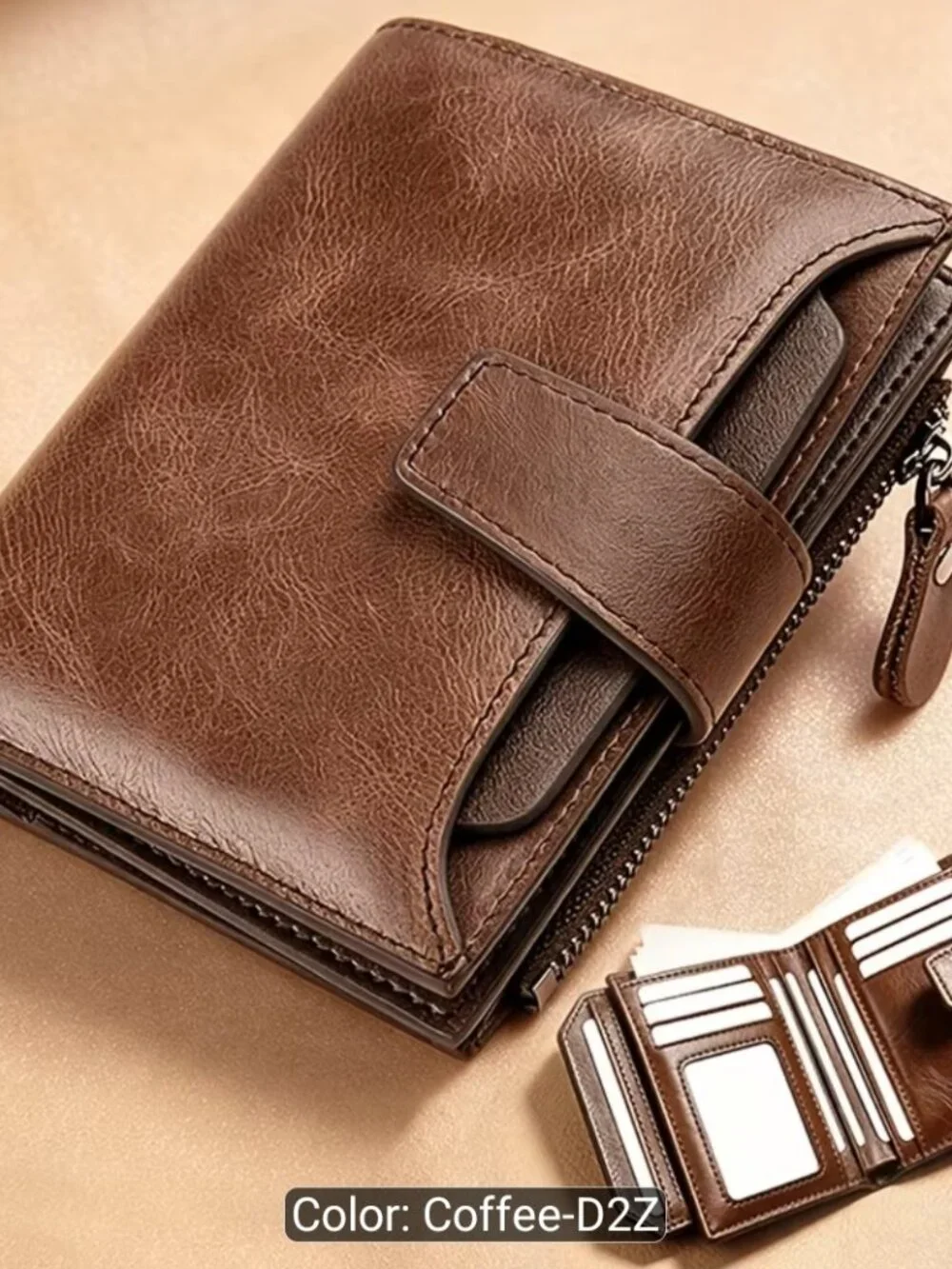 Men's Coffee Trifold Wallet with Detachable ID Window & Multi Card Slots NEW